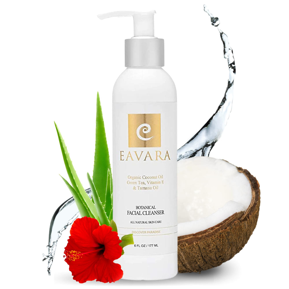 Eavara Organic Face Wash bottle closeup showing gentle daily cleanse for all skin types