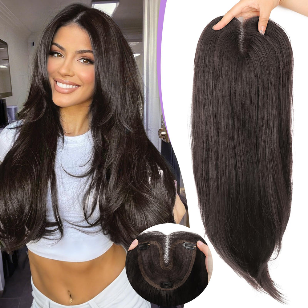 Eawwii dark brown topper coverage offers natural thinning hair concealment for daily wear.