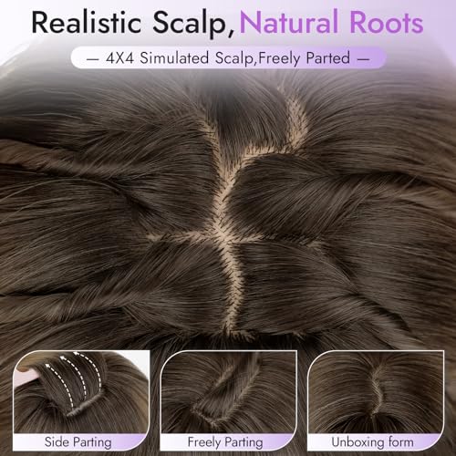 Eawwii long brown highlight wig bangs side-part view highlights soft bangs for chic looks