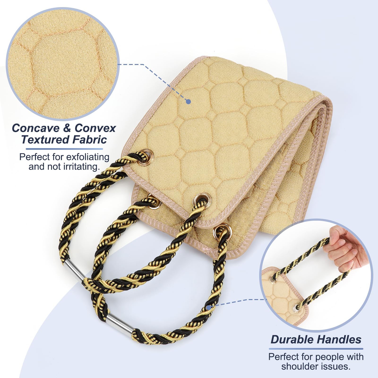 Eaxun back scrubber in-use showing extended reach in shower