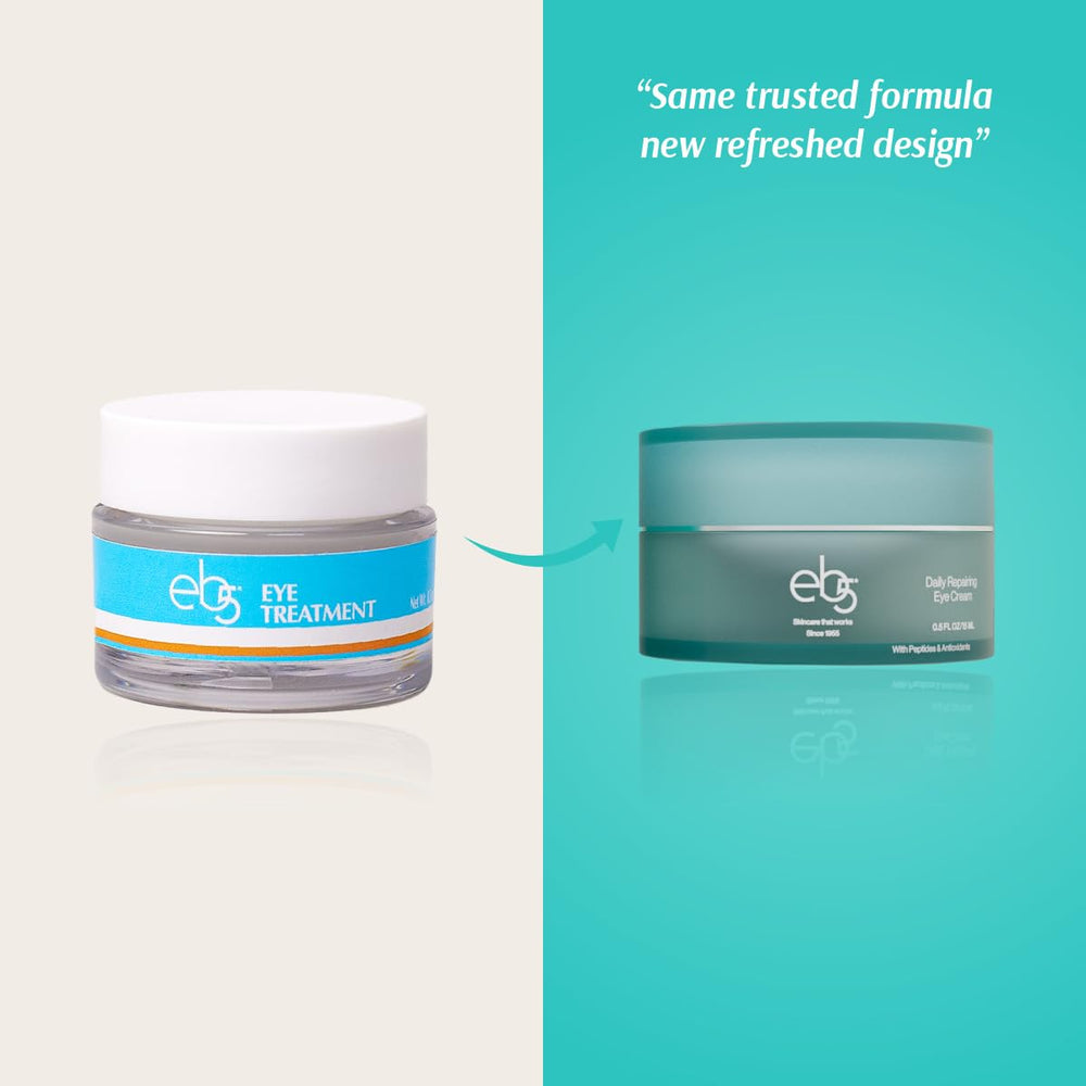 eb5 Daily Repair Eye Treatment cream swirl on finger rich, hydrating texture ready to apply