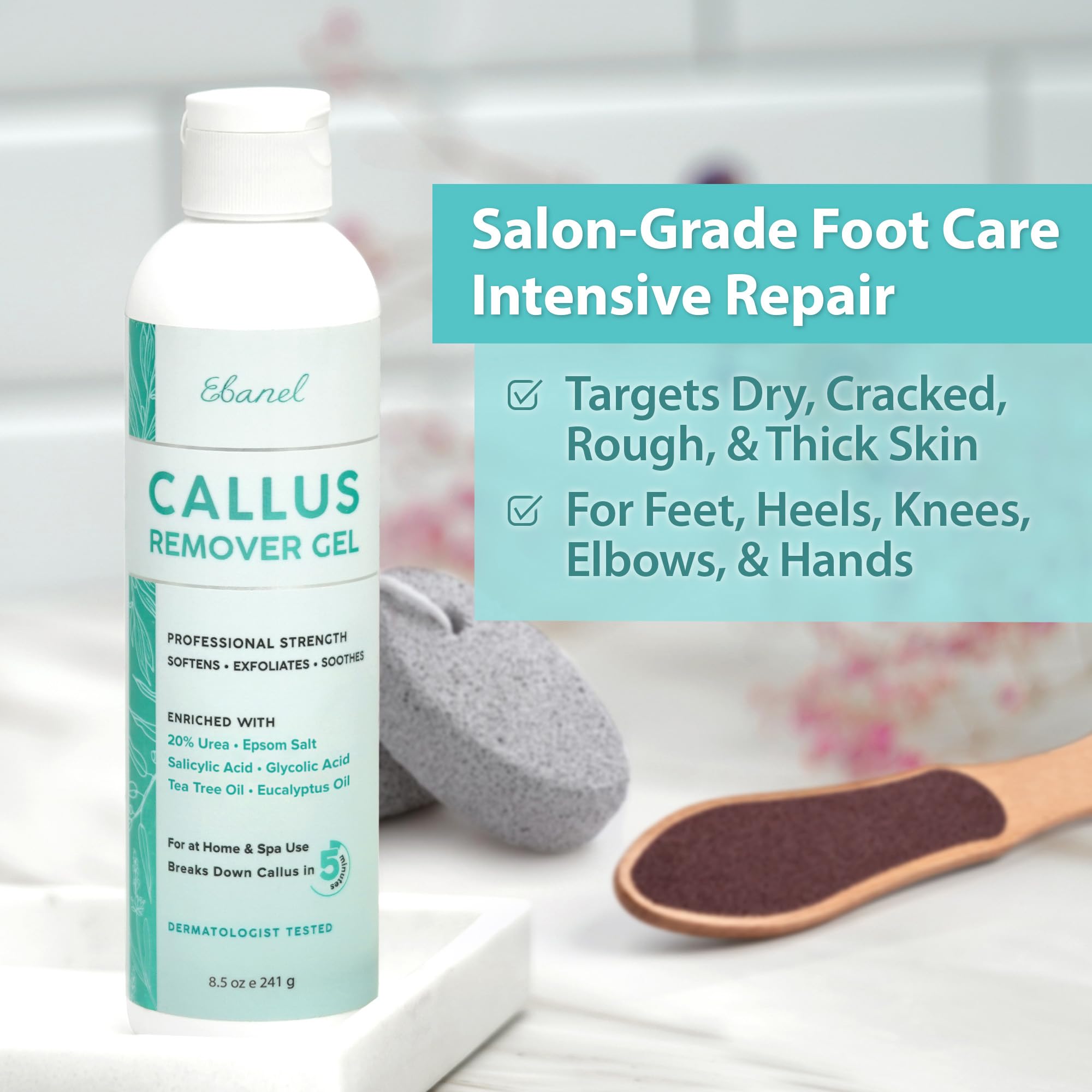 Ebanel application on heel demonstrating precise targeted use for callused areas