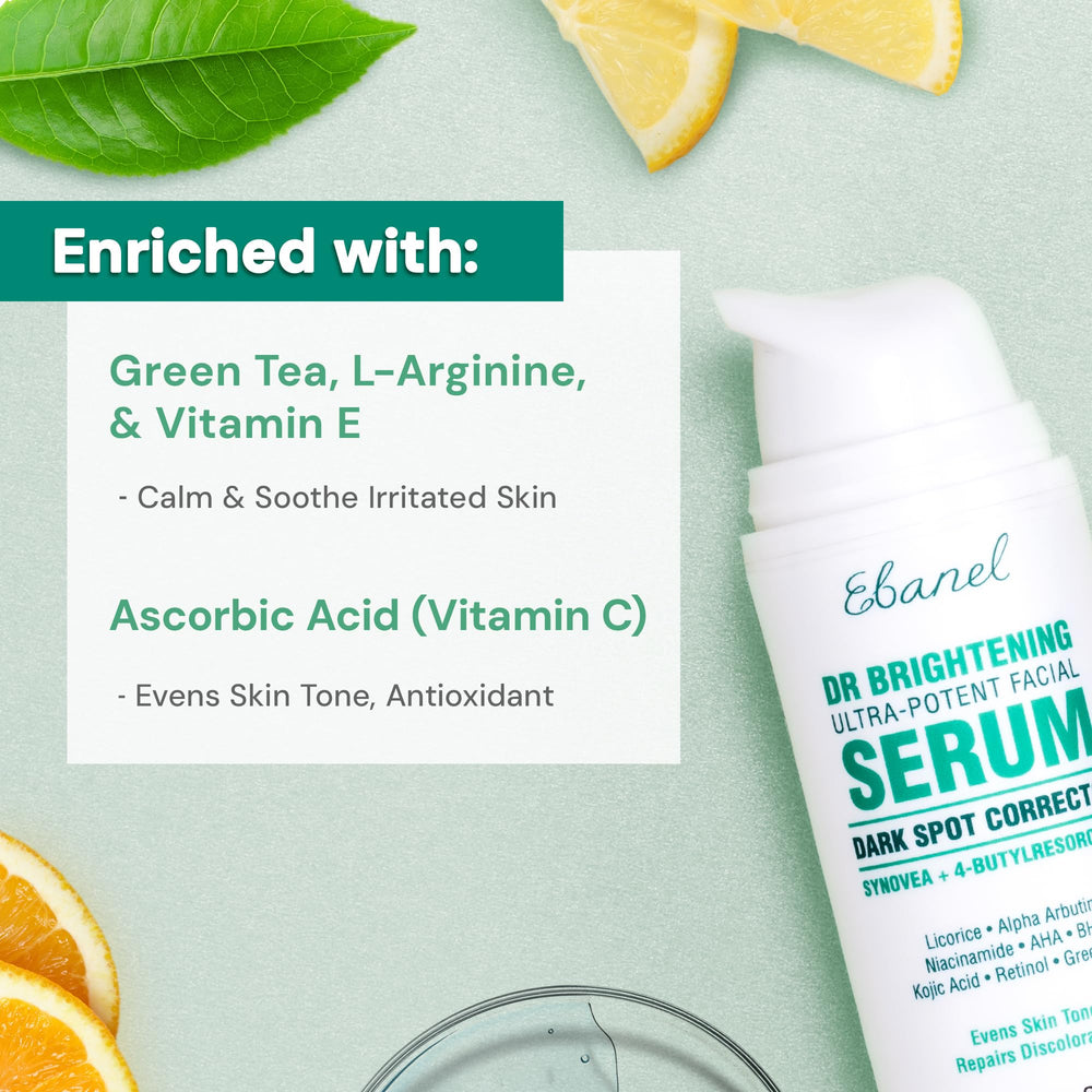 Ebanel brightening serum packaging closeup reinforces USA-made quality and cruelty-free claims