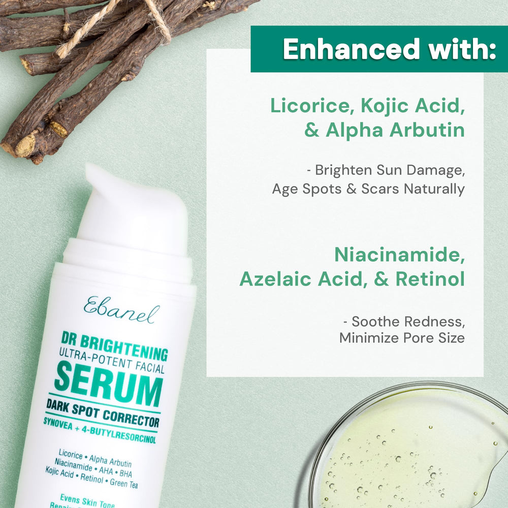 Ebanel dark spot serum face application highlights quick absorption and nighttime routine compatibility