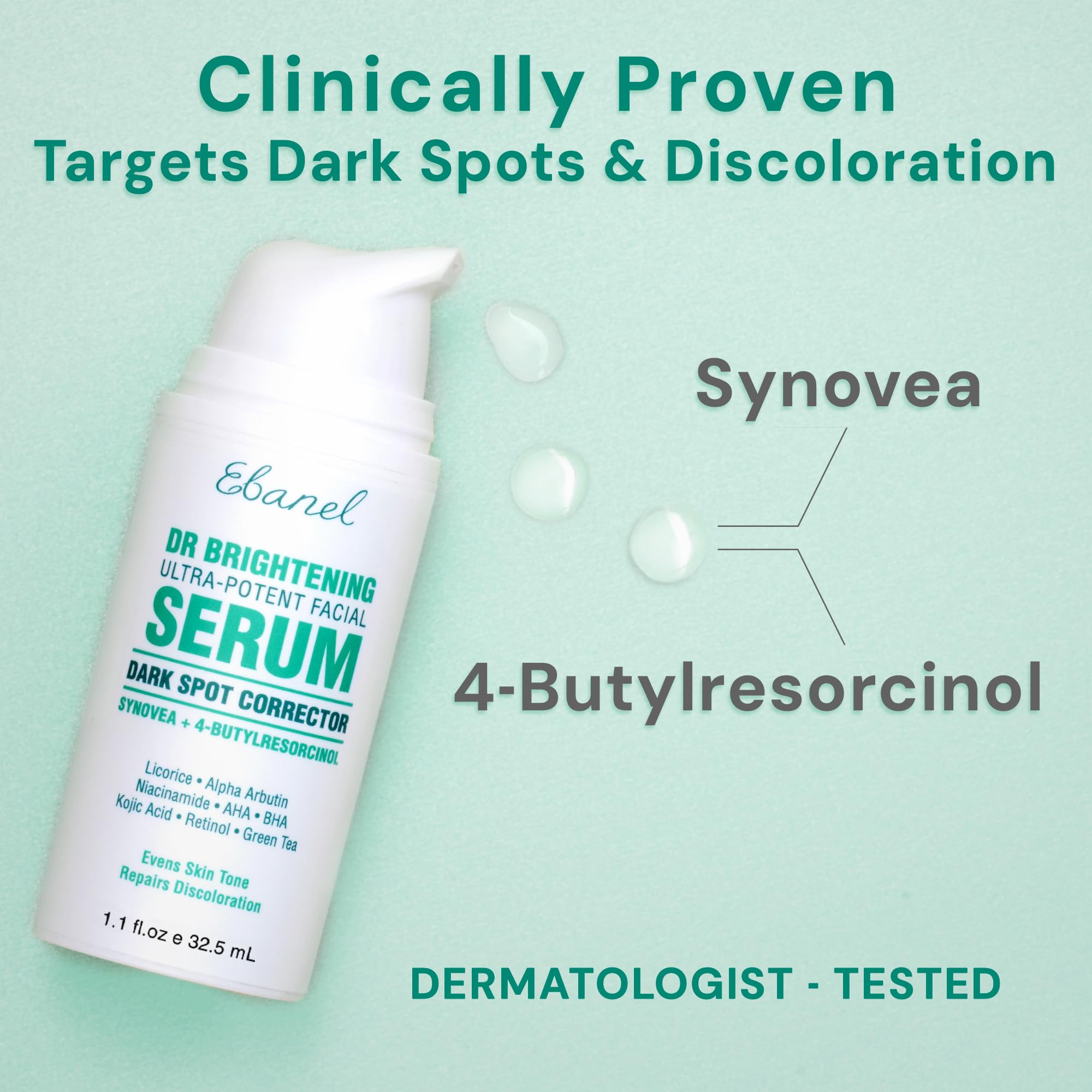 Ebanel dark spot serum on hand demonstrates easy layering under makeup for daily skincare