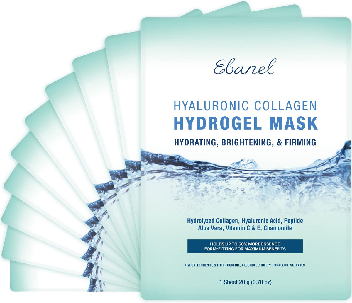 Ebanel hydrogel collagen mask packaging offers premium hydration for at-home spa vibes.