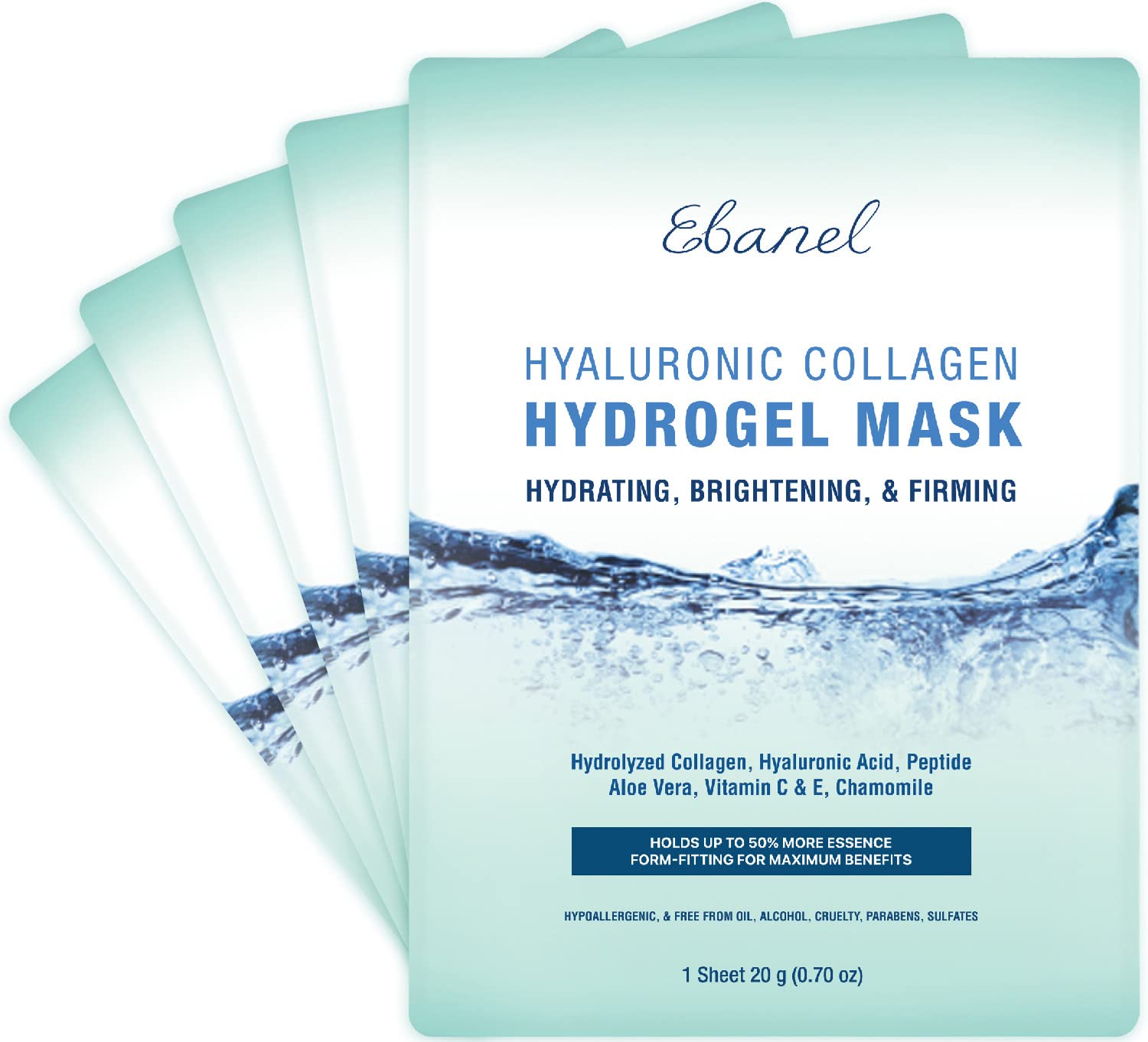 Ebanel hydrogel mask packaging highlights premium skincare technology for hydration.