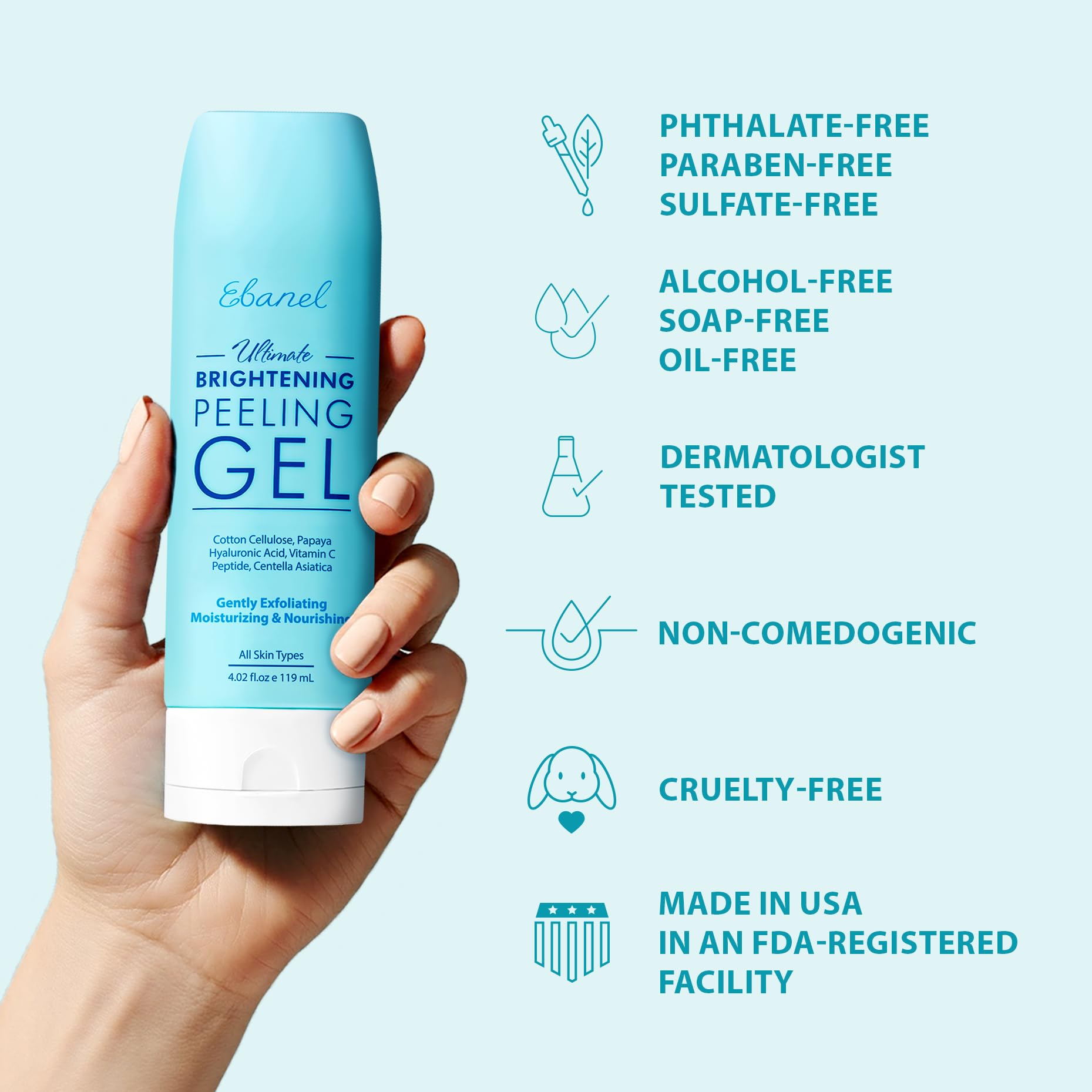 Ebanel Made-in-USA facility ensures quality and safety in exfoliating gel.
