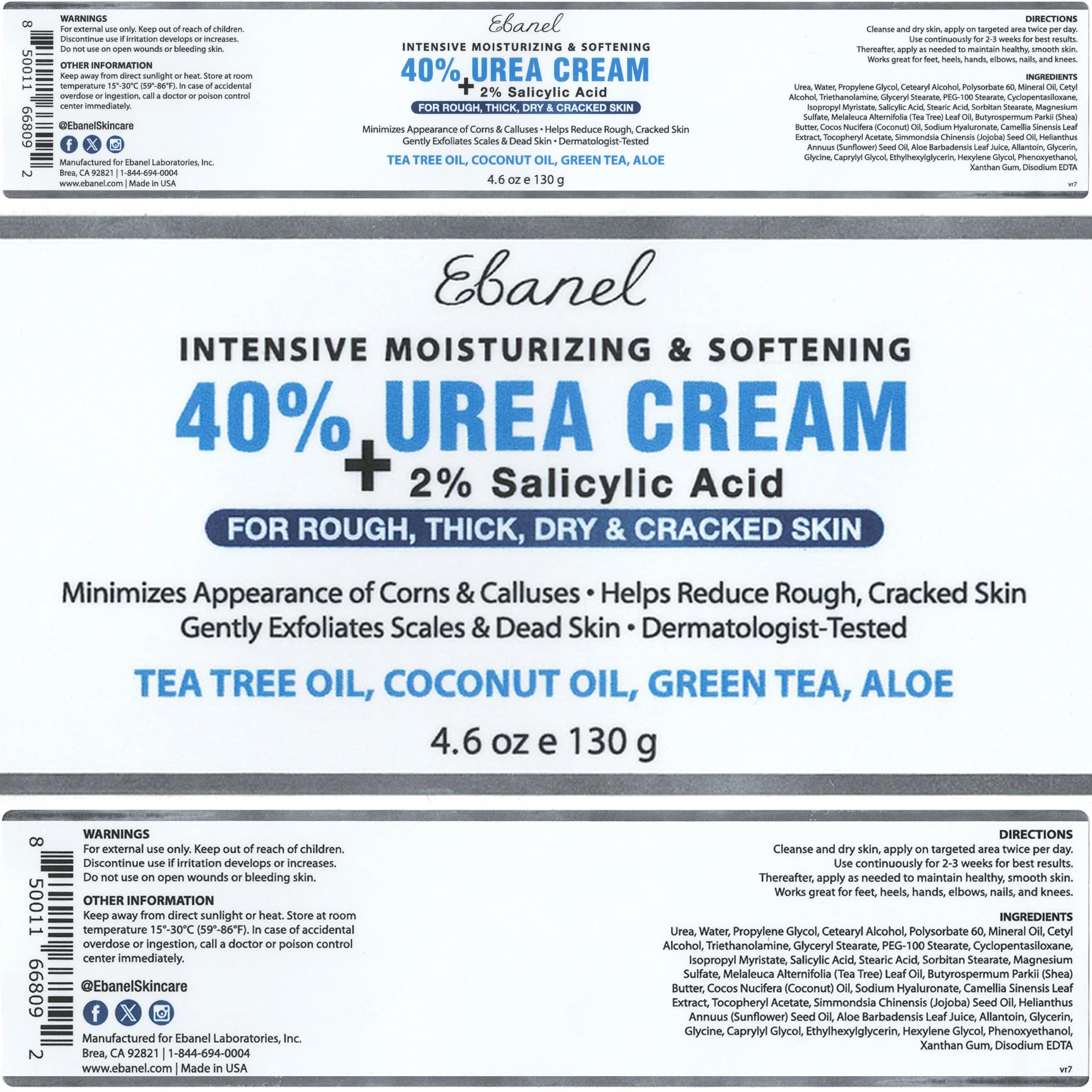 Ebanel urea-salicylic exfoliation gently removes dead skin for smoother feet
