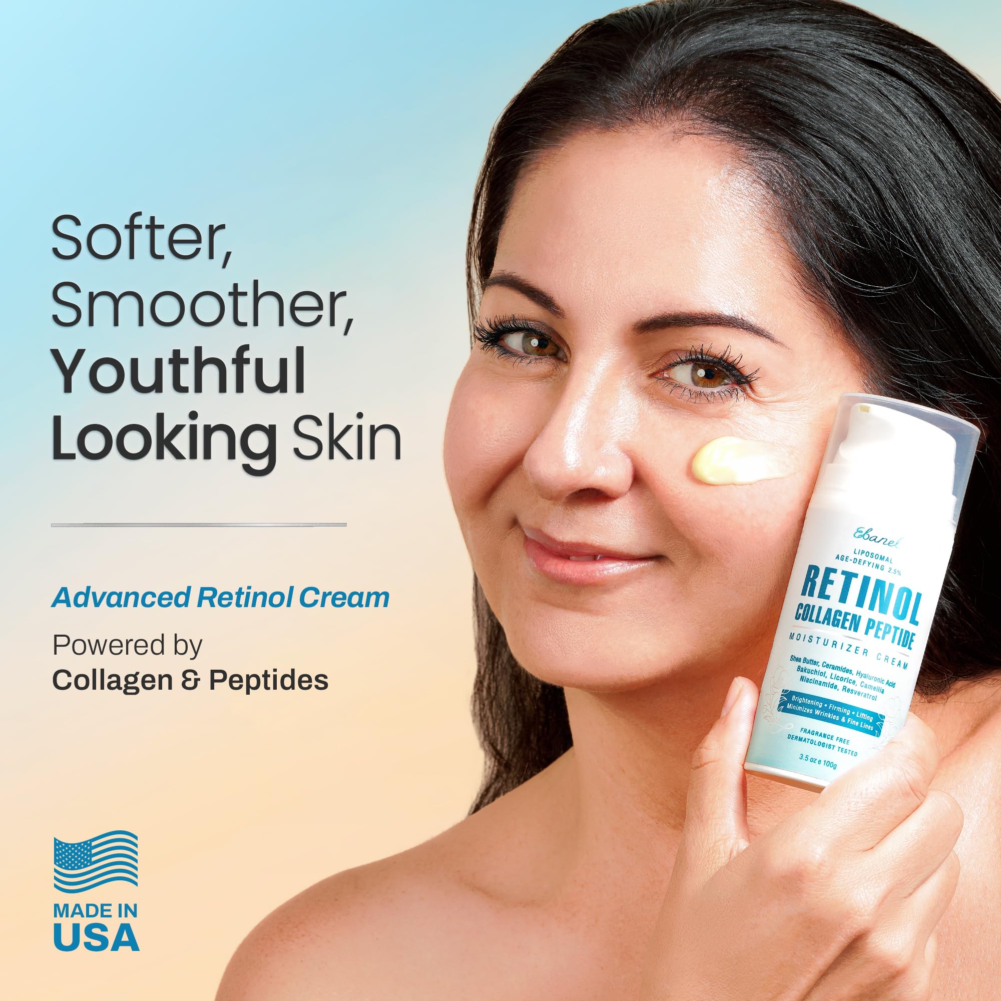 Ebanel Retinol Cream being applied to forearm for hydration and even tone