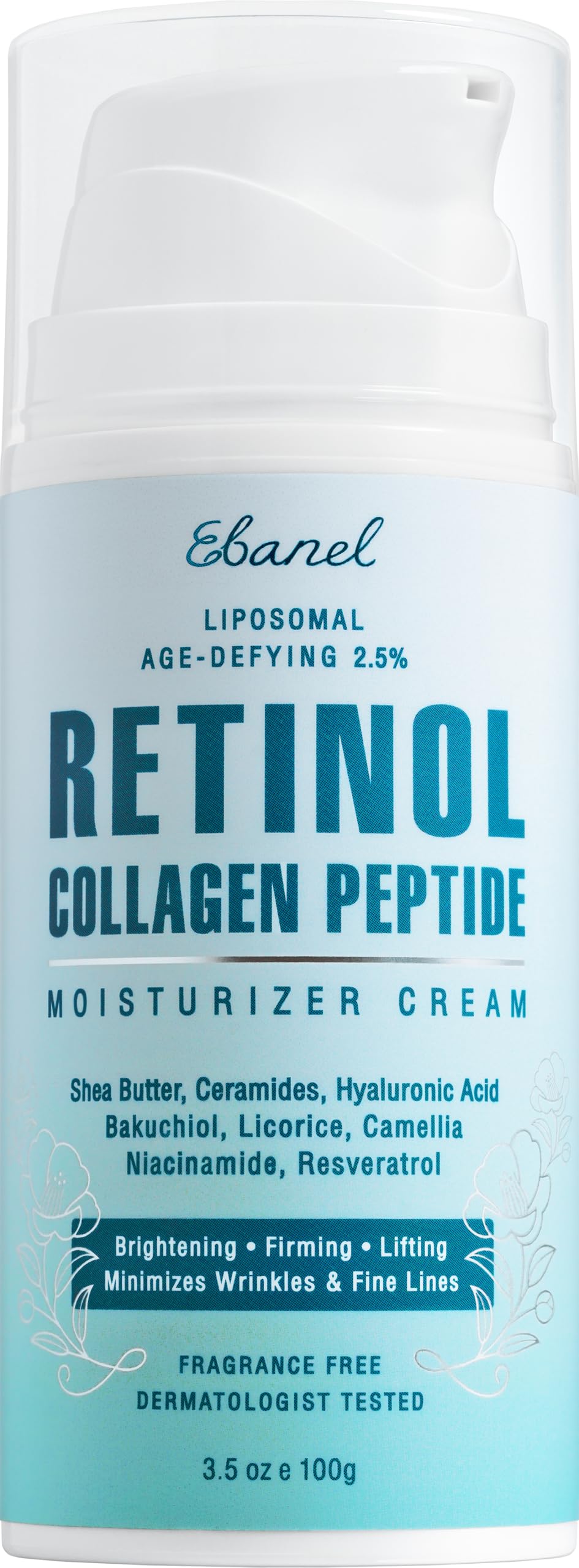 Ebanel Retinol Cream bottle with glow highlights smoother skin potential