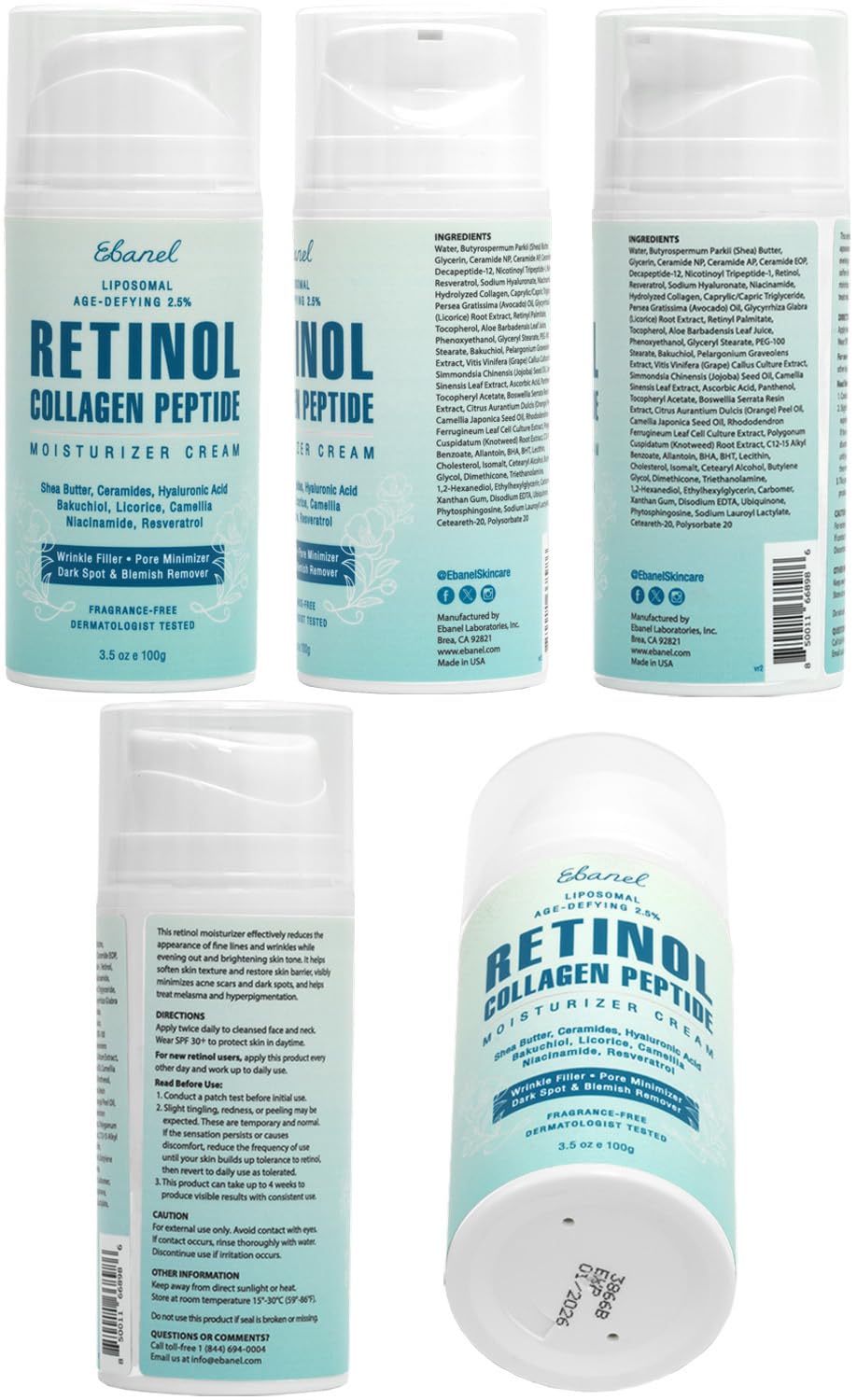 Ebanel Retinol Cream display box on a store shelf emphasizing anti-aging benefits