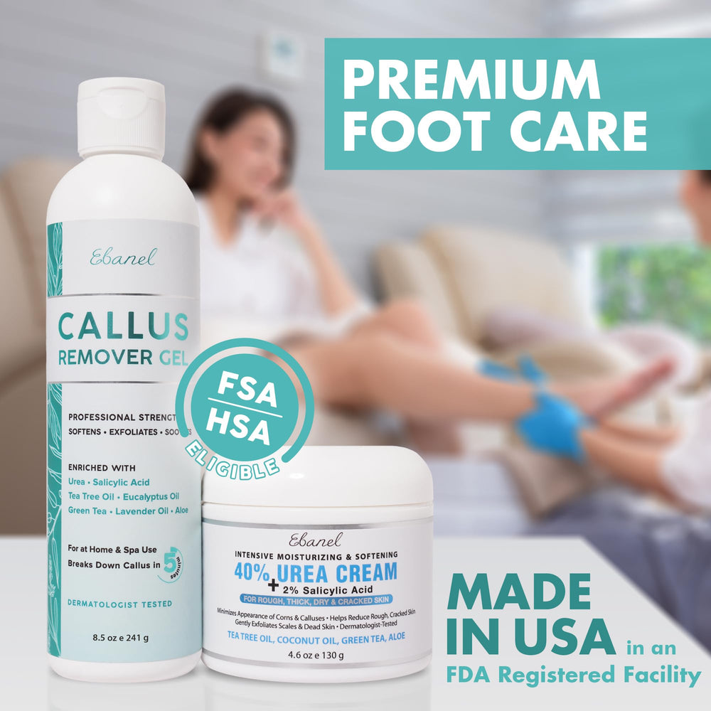 Ebanel 40% urea cream closeup shows rich moisture for dry, cracked feet.