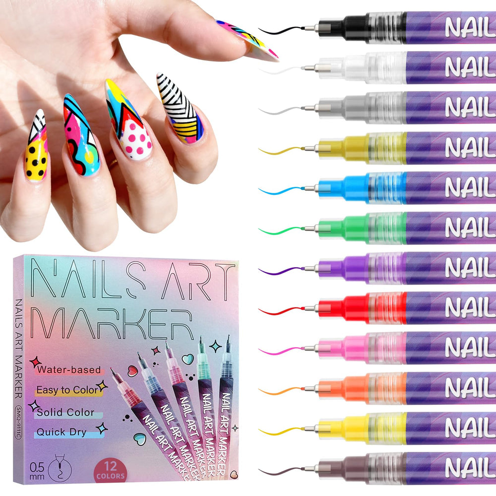 EBANKU 12 colors nail art pens set packaging shows diverse color options for DIY nails.