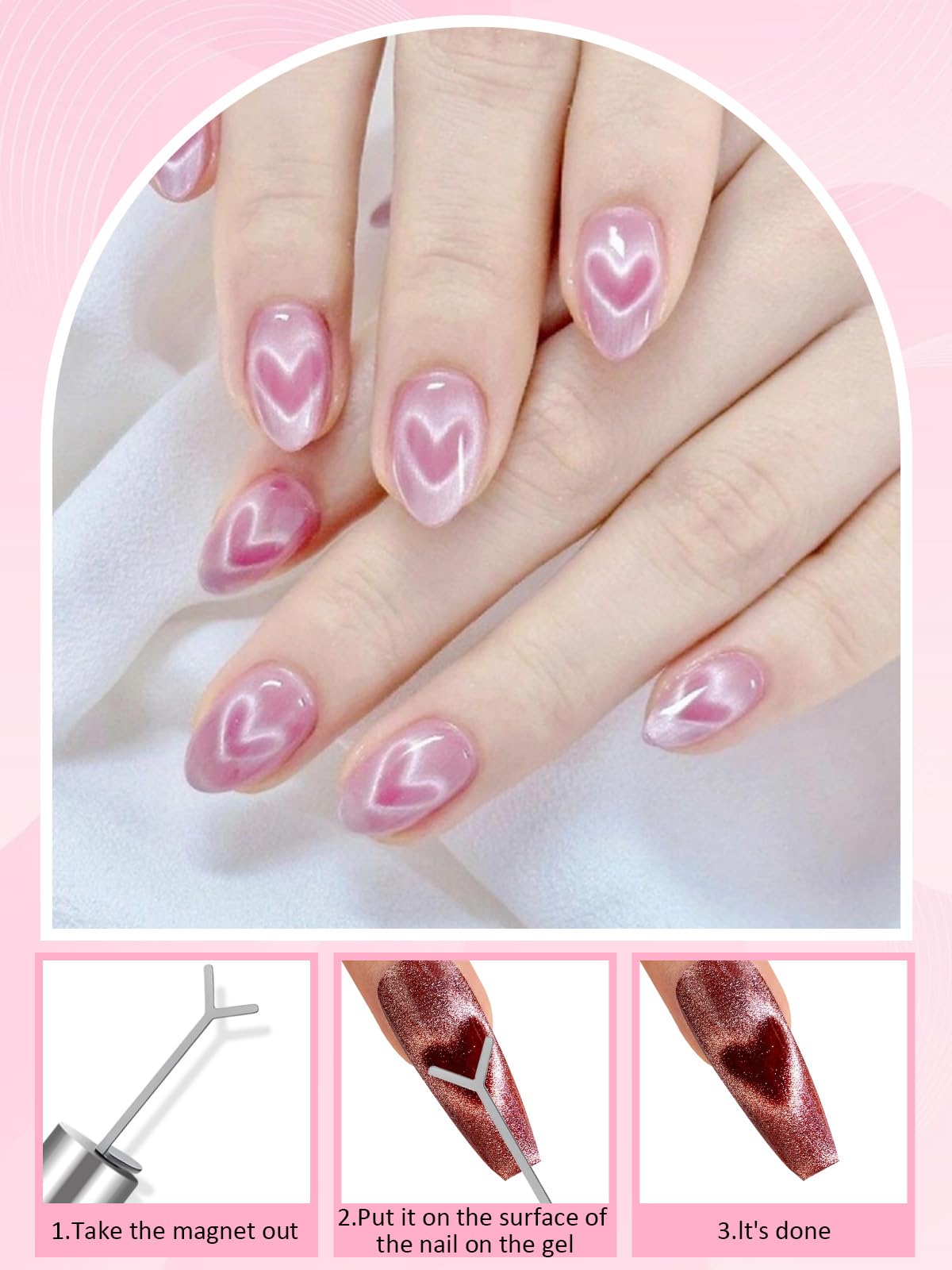EBANKU 3in1 cat eye magnet demonstrates multiple effect options for nails.