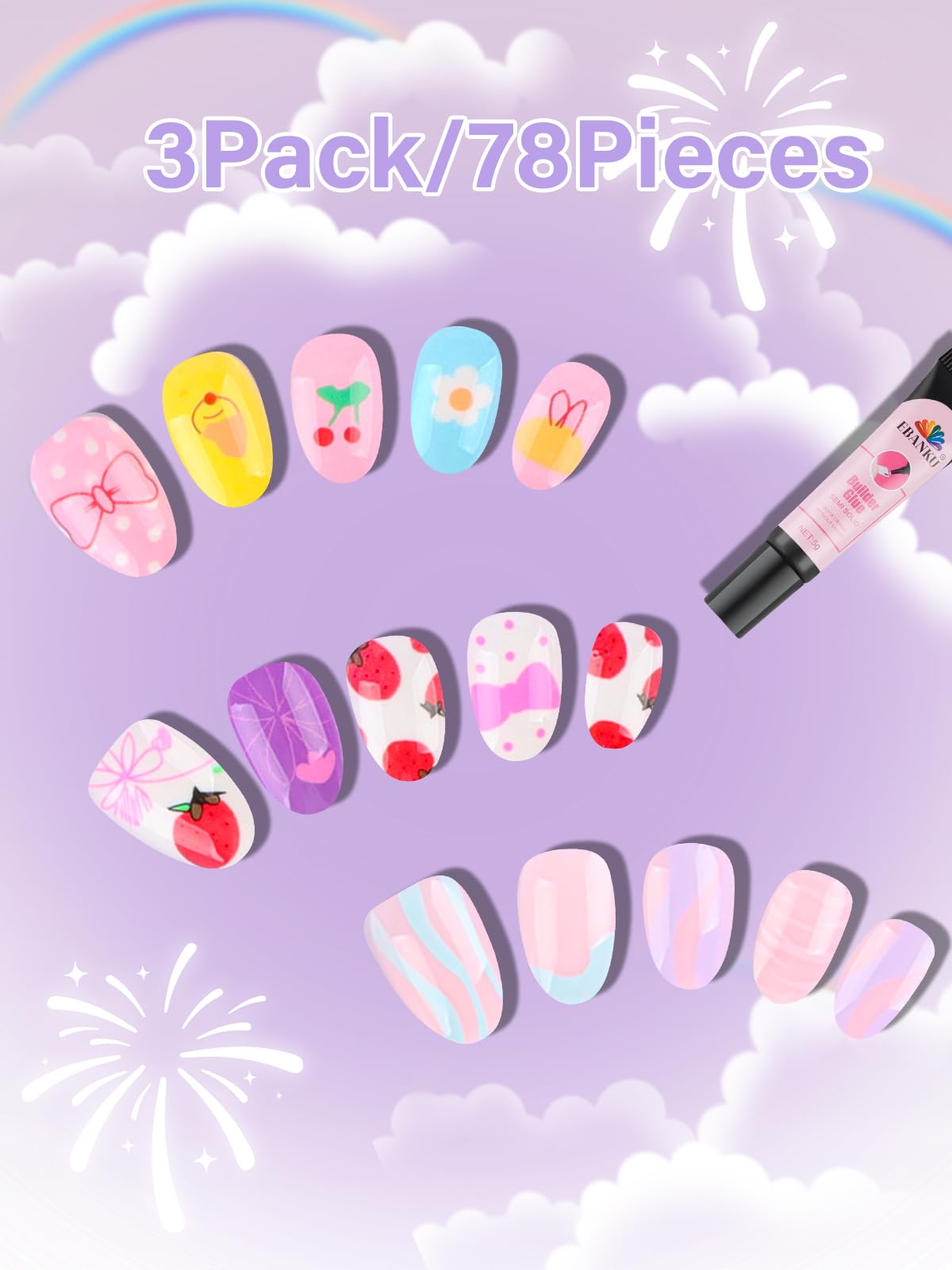 EBANKU kids press-on nails strawberry patterns for colorful design