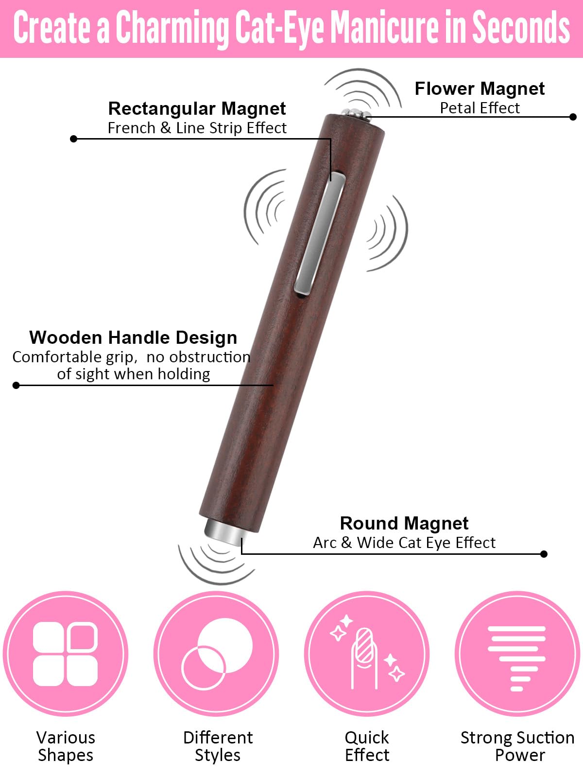 EBANKU ball magnets show curved patterns for dynamic cat eye looks.