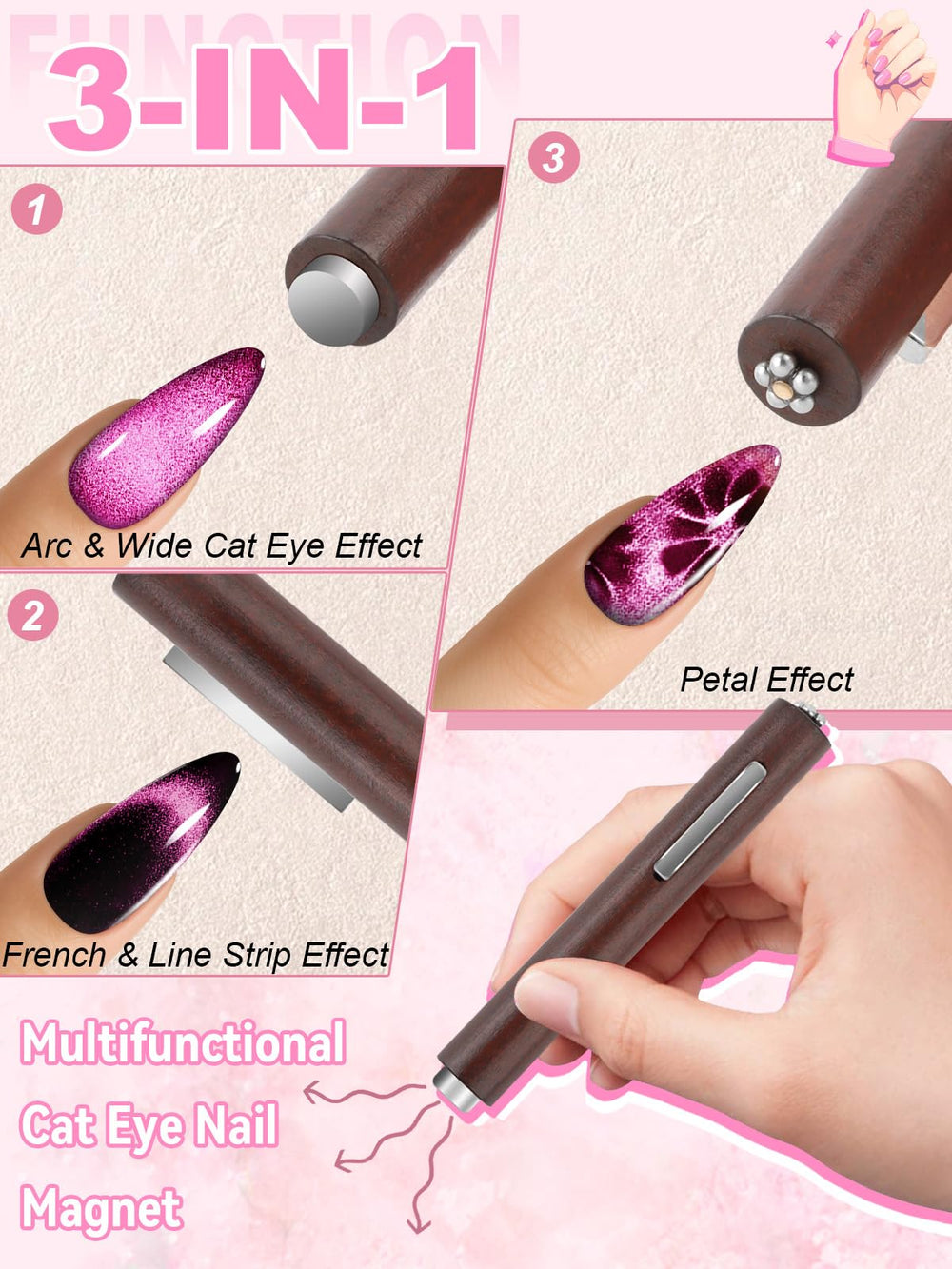 EBANKU cat eye heart magnet closeup highlights romantic nail accents.
