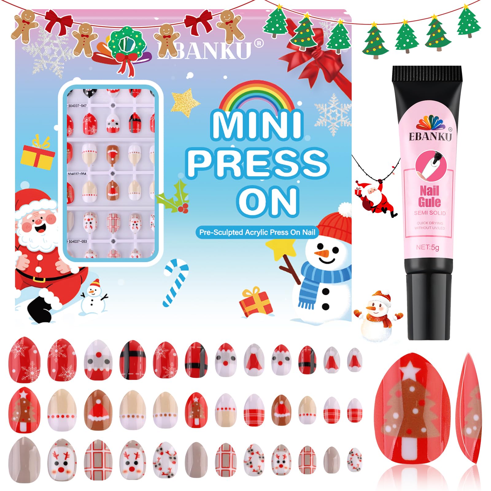 EBANKU Christmas kids nails 72pcs package enables quick festive at-home manicure.