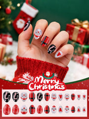 EBANKU Christmas full-cover nails showcase adorable designs for seasonal styling.