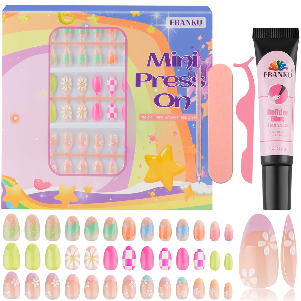 EBANKU kids nails kit 3-pack styles showcase colorful patterns for at-home nail art
