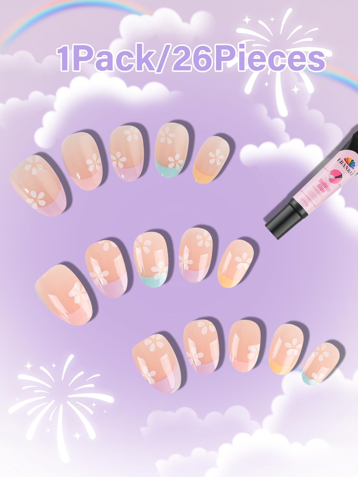 EBANKU kids press-on nails ABS material texture highlighting durable color
