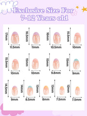 EBANKU kids press-on nails varied sizes 1-13 displayed for a precise fit