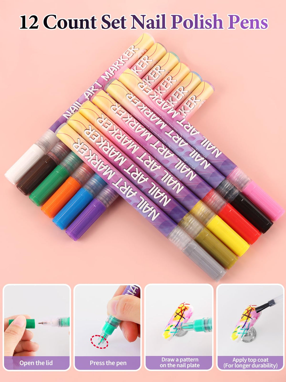 EBANKU gel layer drawing with nail art pens after cure.