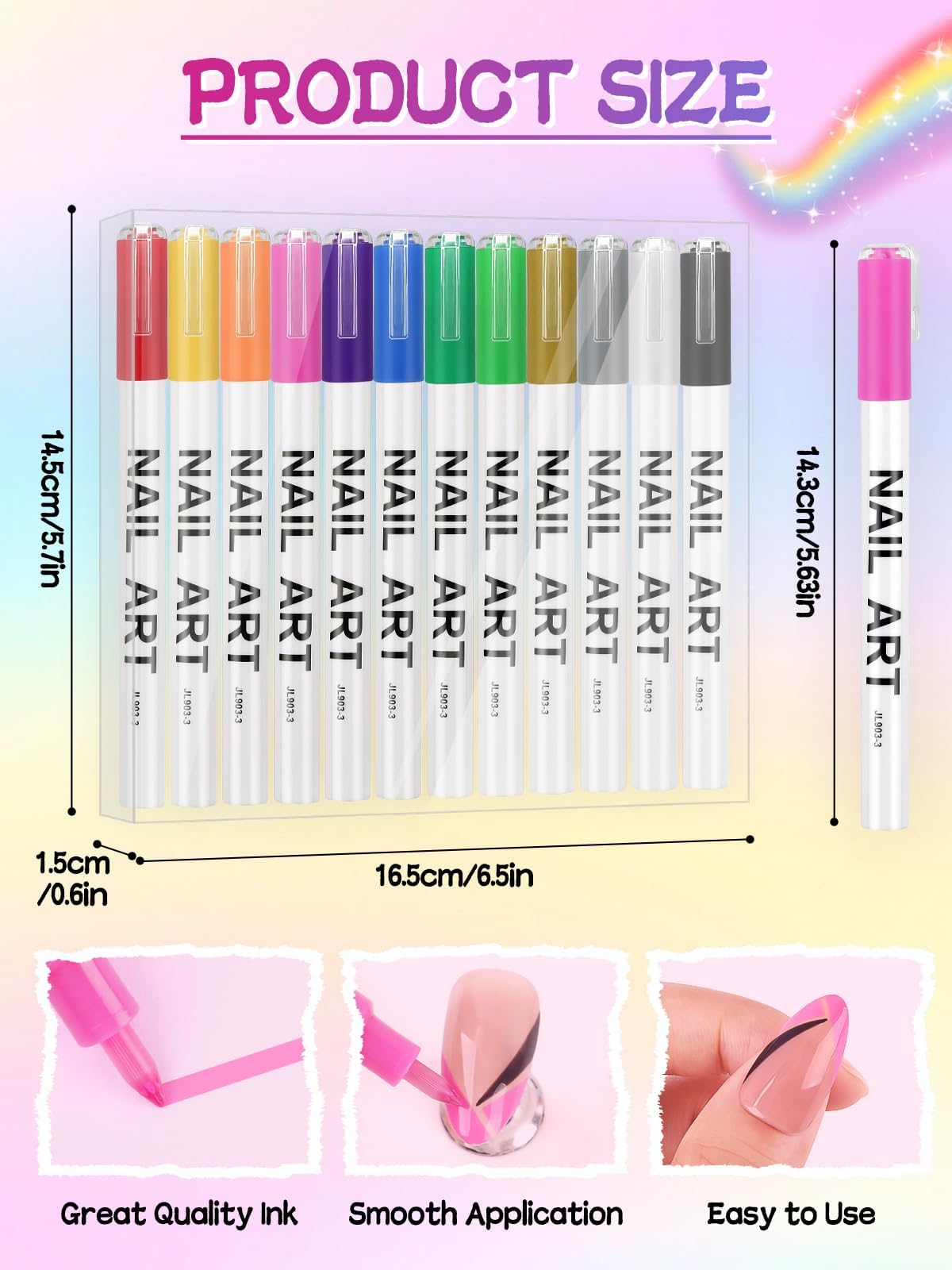 EBANKU nail art pens packaging cap closeup shows cap to prevent drying and protect tips.