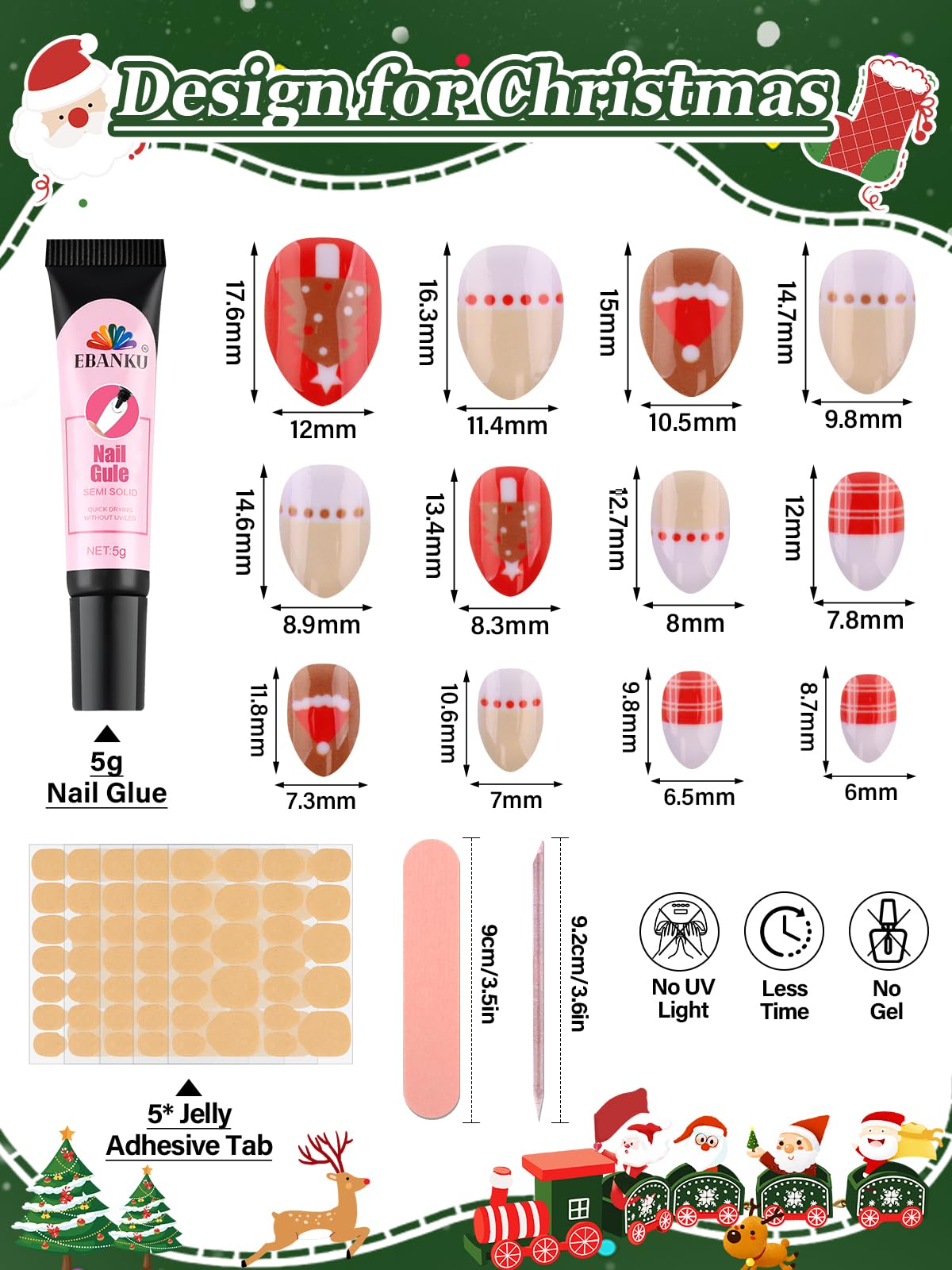 EBANKU press-on nails girls almond set for easy holiday nail art.