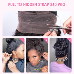Ebarly Hidden Strap Water Wave 360 wig back view displaying movement and fullness