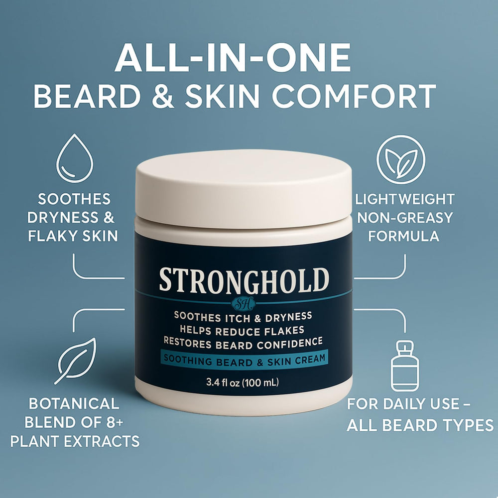 EBEHDOQ Stronghold cream dispenser demonstrates easy, mess-free application for smooth beard skin