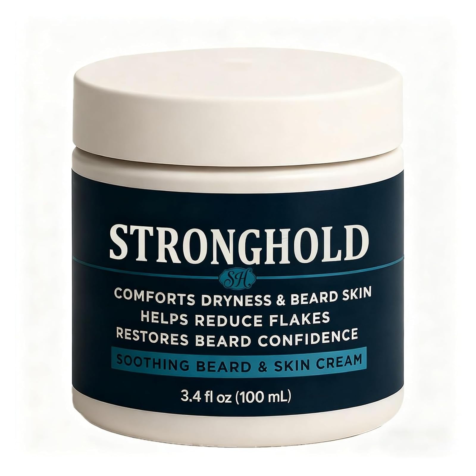EBEHDOQ Stronghold Beard Cream tube close-up shows lightweight, non-greasy formula for daily beard care