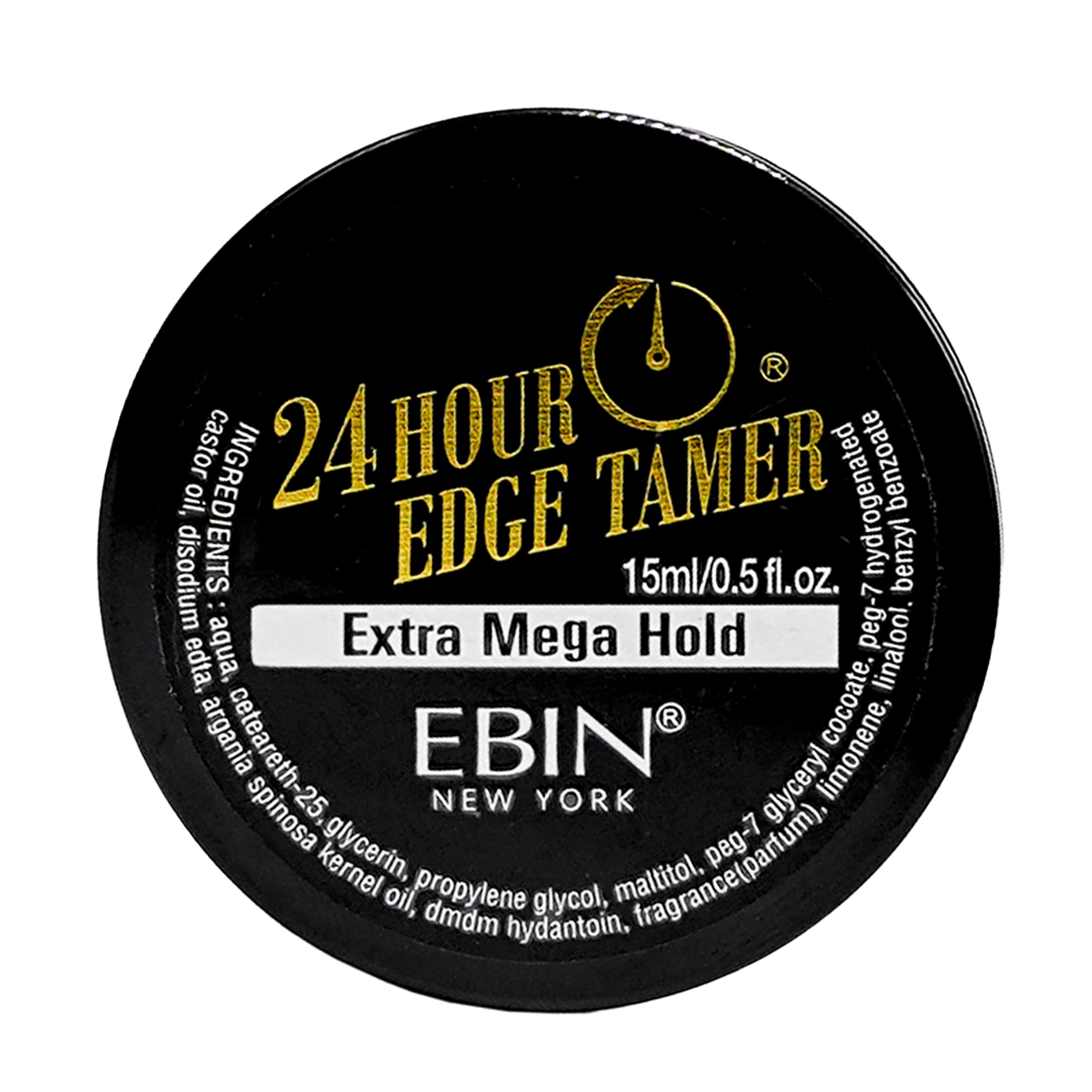 EBIN NEW YORK 24-Hour Edge Tamer bottle top demonstrates long-lasting hold for sleek edges.