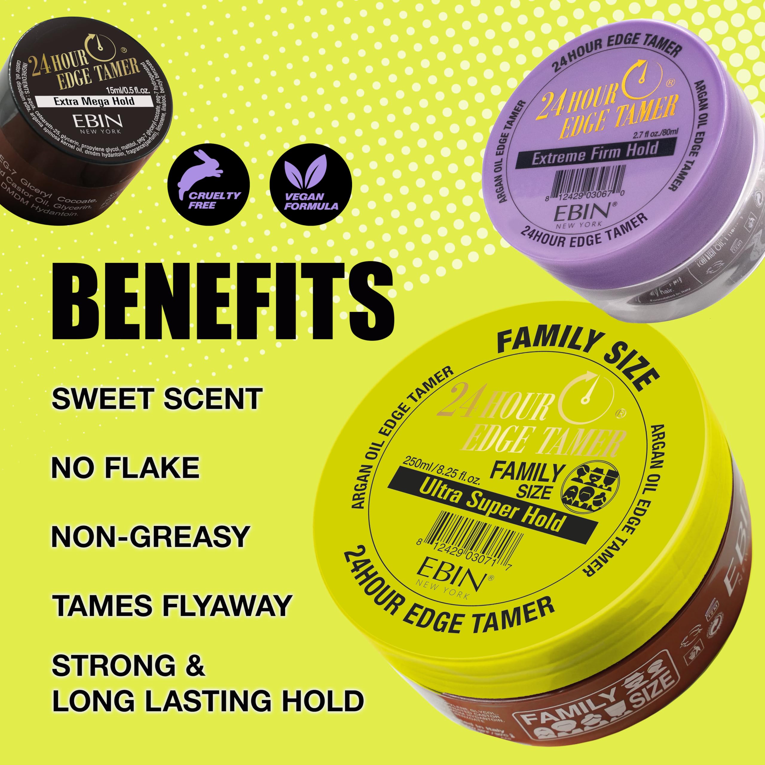 EBIN NEW YORK edge tamer delivers smooth finish and natural shine.