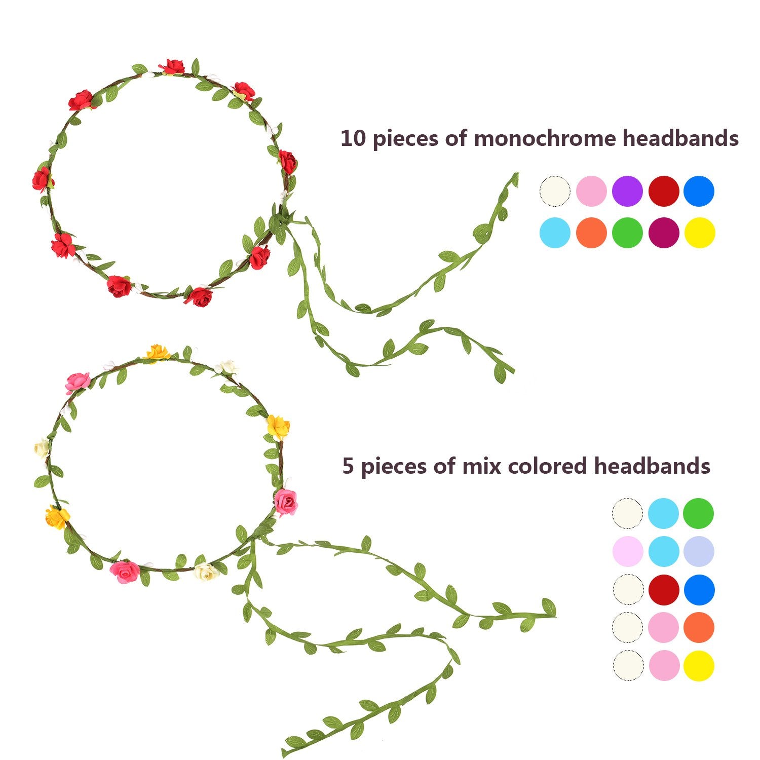 EBOOT mixed colors flower crowns display, playful festival accessory