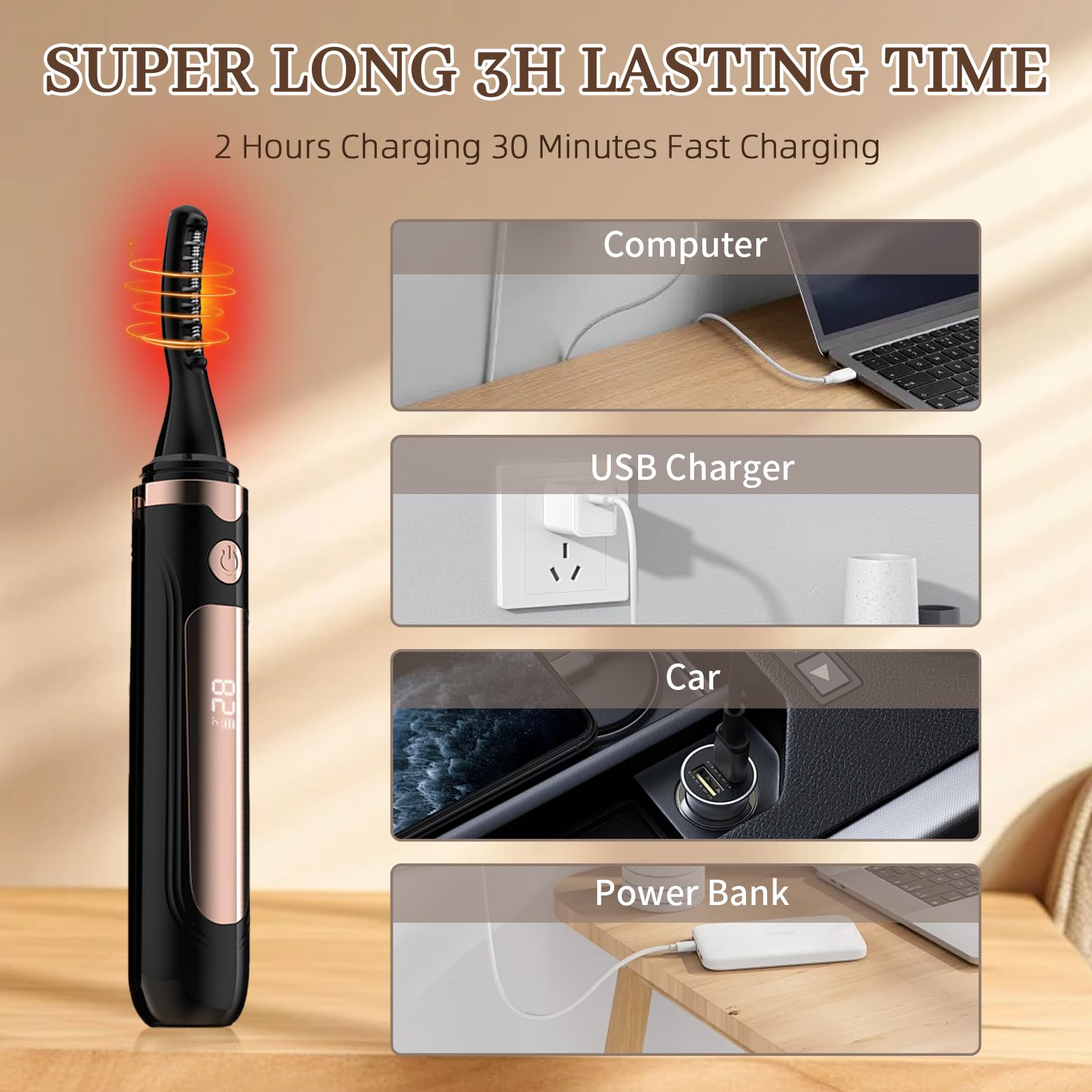 Echtur black finish heated eyelash curler delivers subtle, long-lasting curl