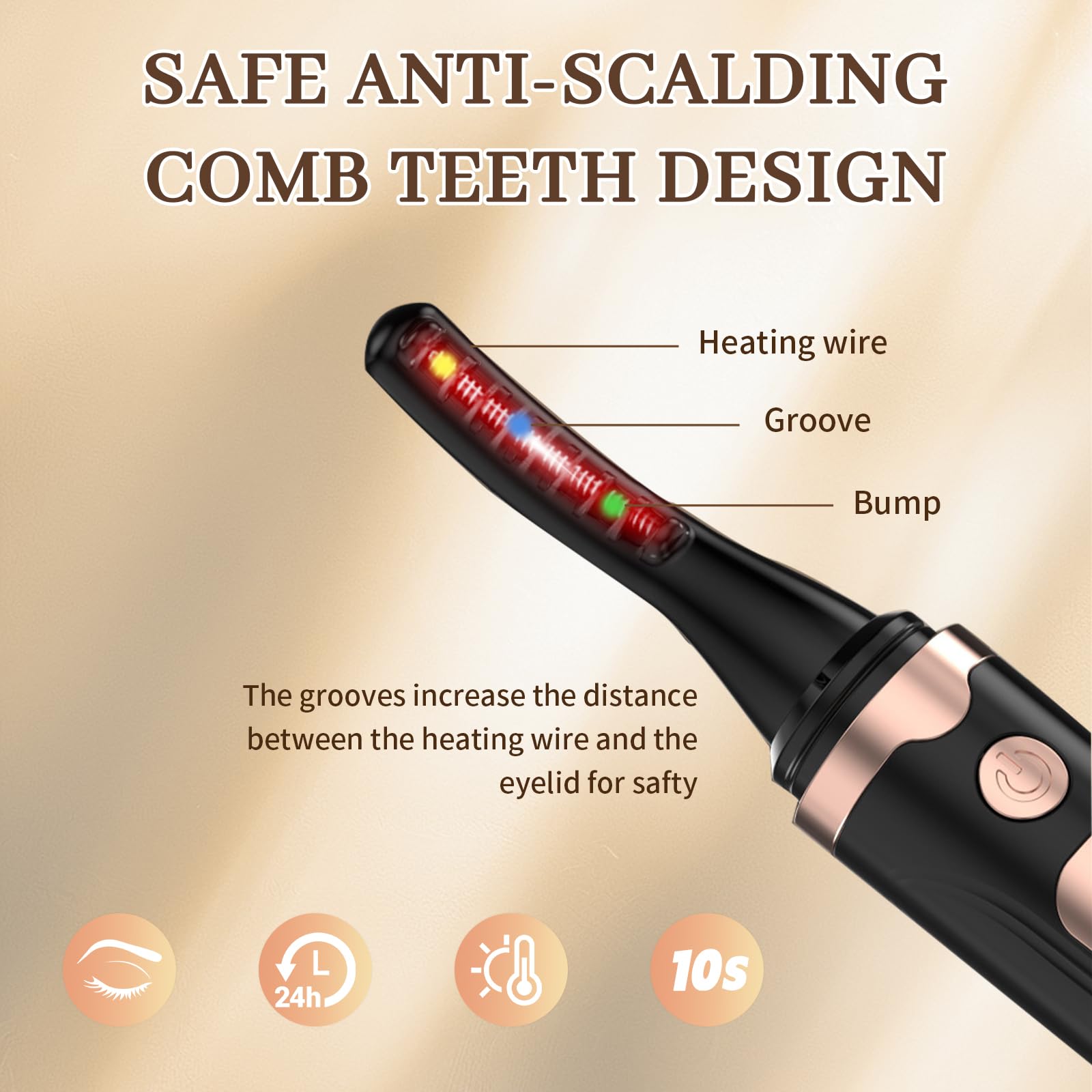 Echtur compact heated curler fits neatly in a makeup bag