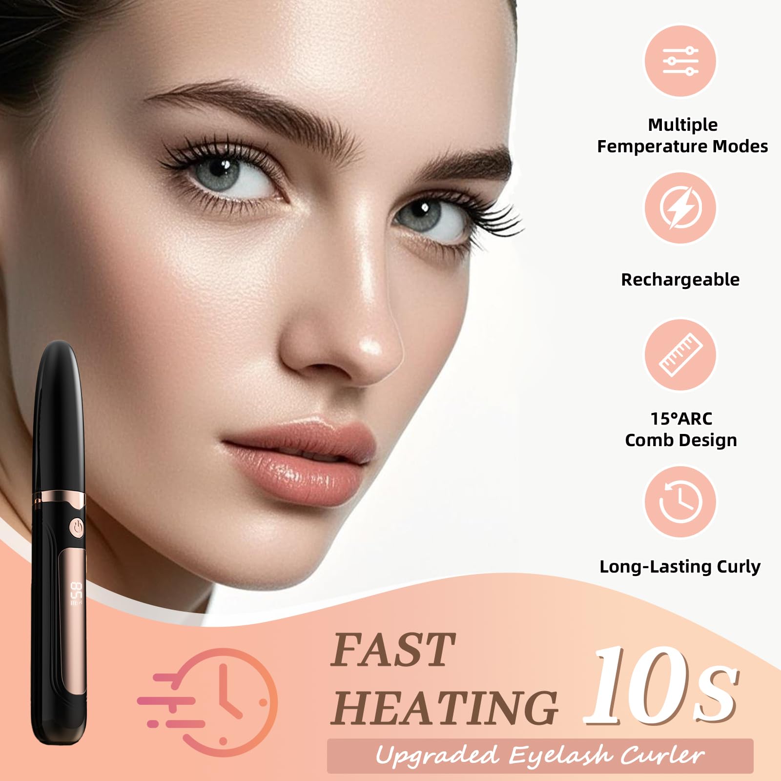 Echtur heated eyelash curler showing rapid heat-up for quick daily lashes