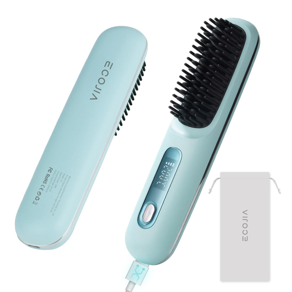 Ecojia cordless hair-straightener brush with LCD screen delivers quick styling and precise control.