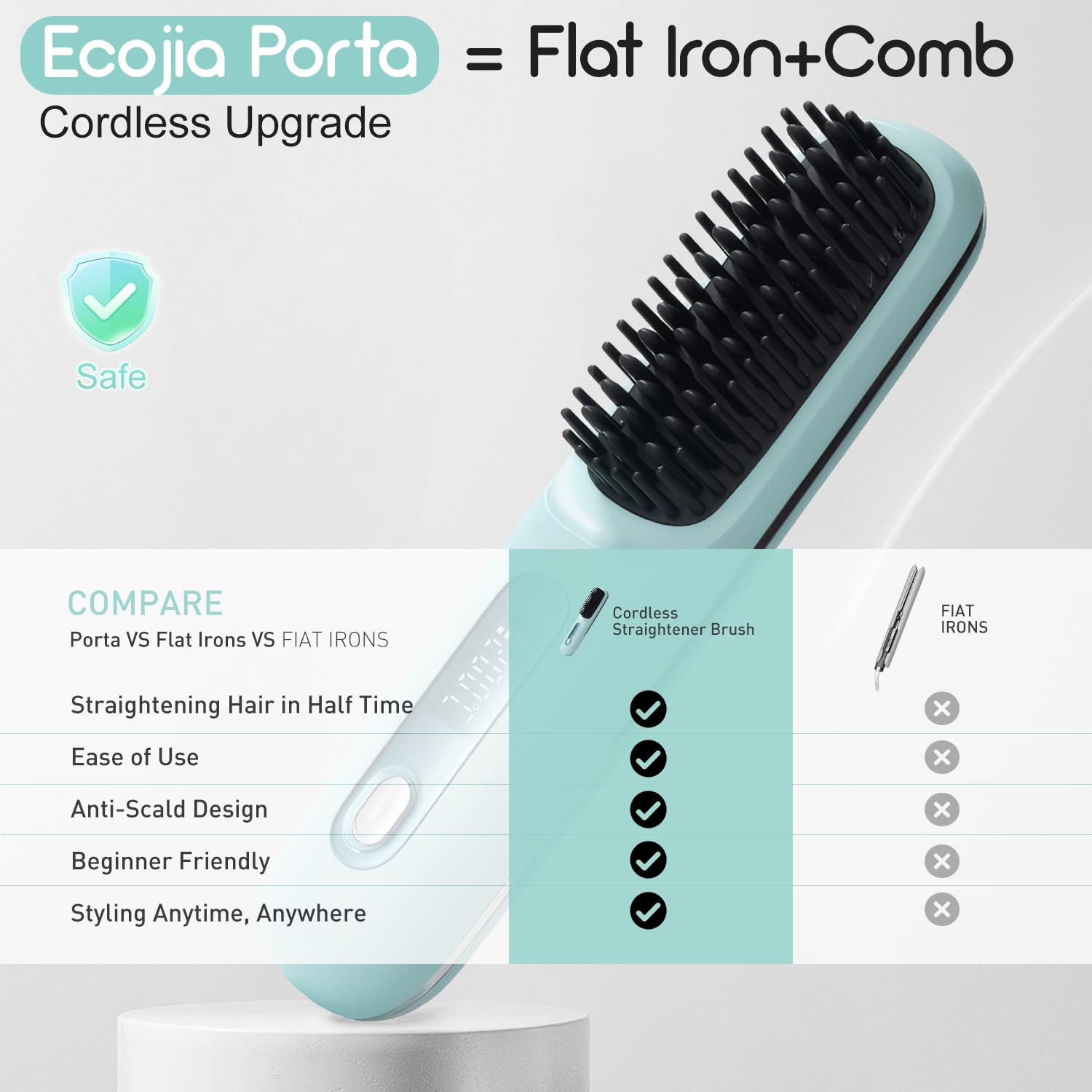 Ecojia ionic ceramic teeth reduce snagging for smooth, even results.