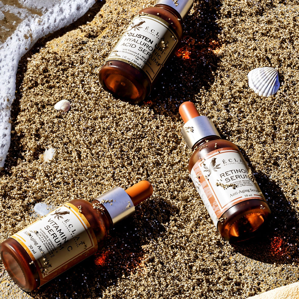 Eclat Skincare hyaluronic acid serum bottle—hydration that plumps skin for a firmer look