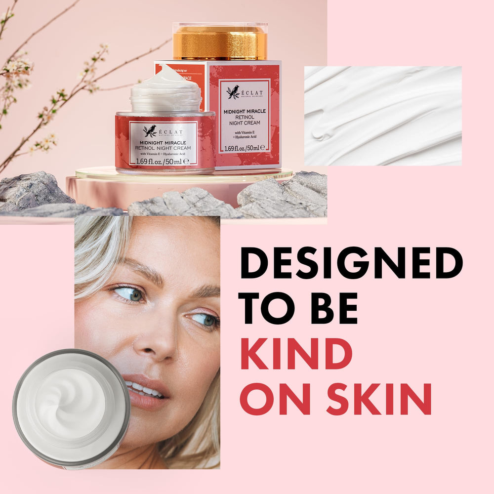 Eclat Skincare Retinol Night Cream glow-ready skin after nightly use.