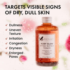 Eclat Skincare Rose Water Toner with rose petals visual emphasizes antioxidant-rich nourishment.