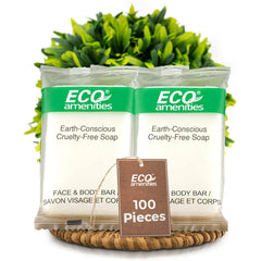 Eco amenities bar soap travel-size front view for hotel rooms