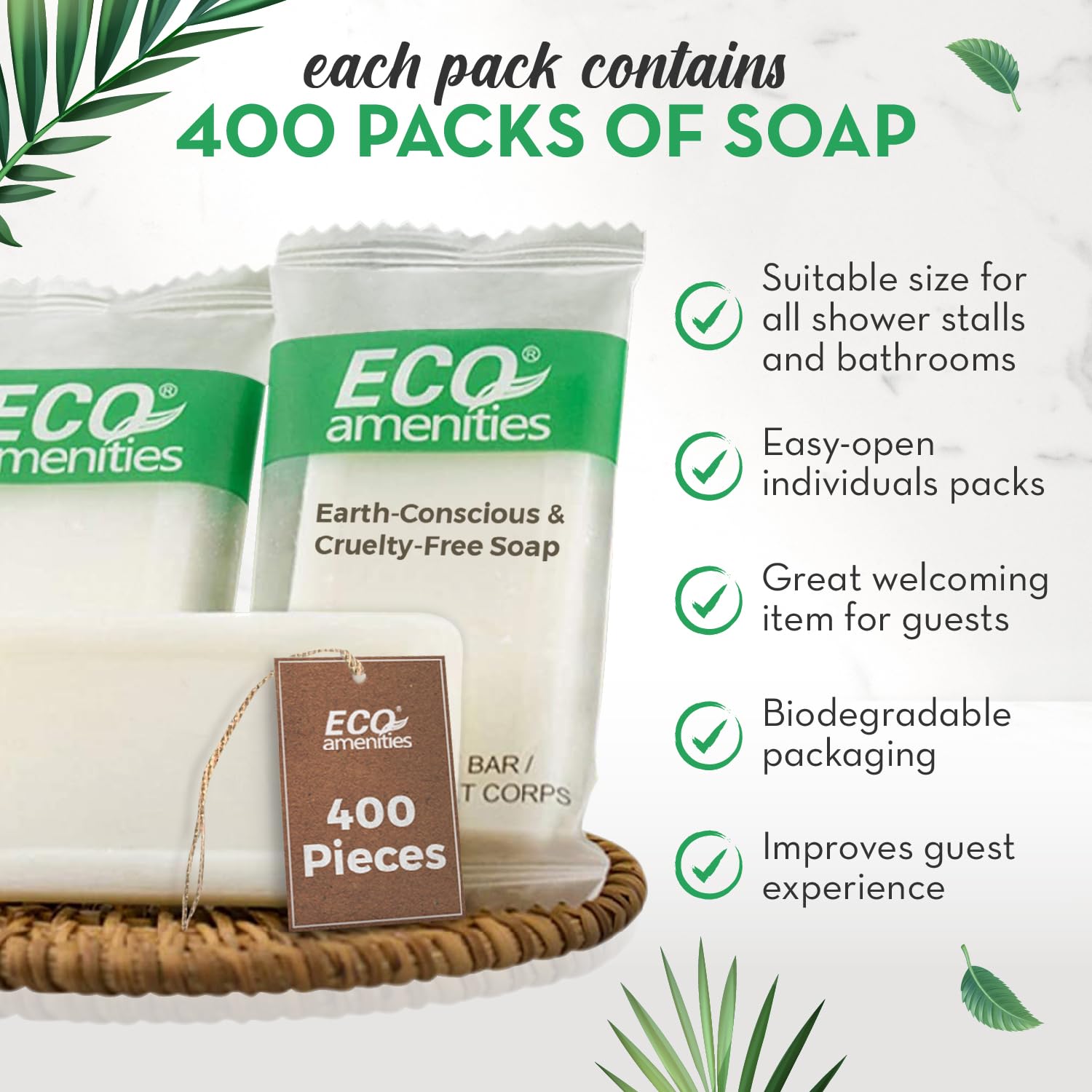 ECO Amenities green tea scented soap delivers a fresh, natural aroma during hotel stays.