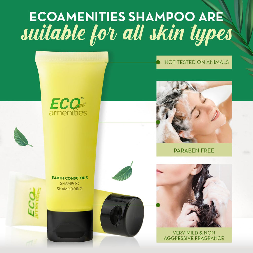 ECO amenities cruelty-free logo closeup reinforces ethical, plant-based hotel toiletries.