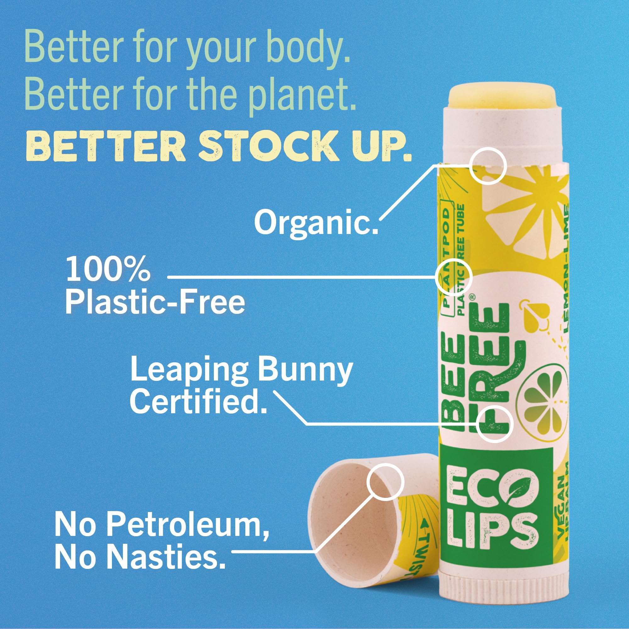 Eco Lips Bee Free six-tube packaging highlights plastic-free design