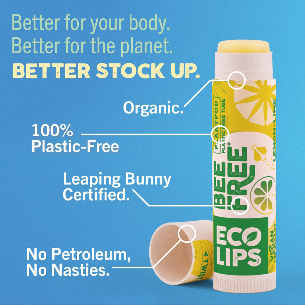 Eco Lips Bee Free six-tube packaging highlights plastic-free design
