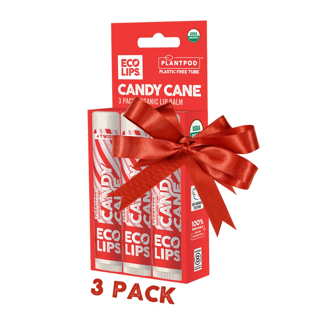 Eco Lips Candy Cane lip balm tube nourishes dry lips